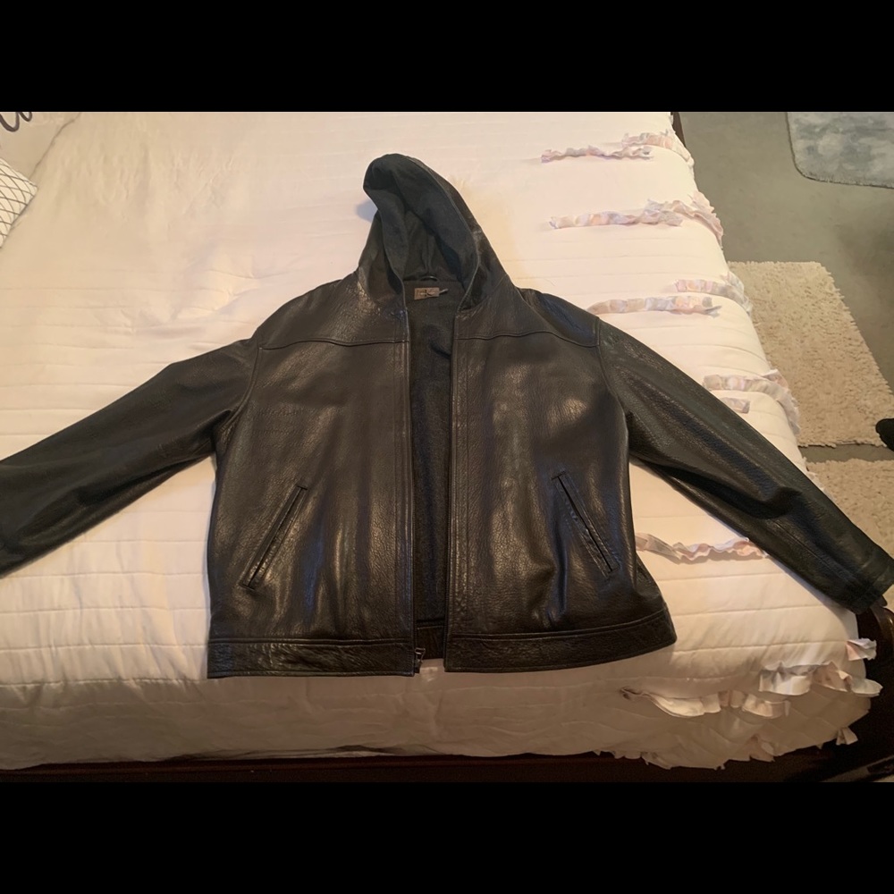 Calvin Klein hooded leather jacket men’s